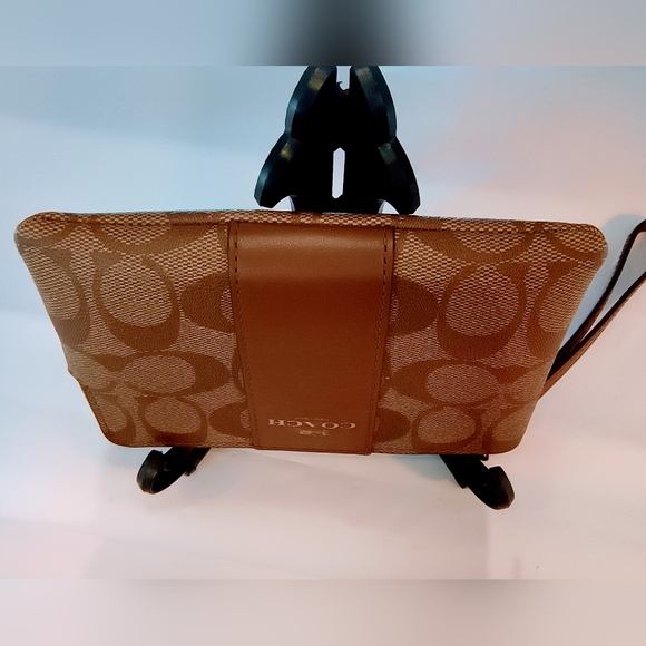 NWT COACH Corner Zip Wristlet in Signature Canvas, Khaki &Saddle Brown, F58035 - Picture 5 of 14